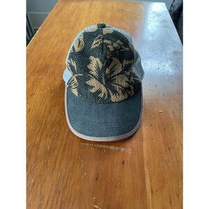 Navy beige tropical  floral trucker hat
